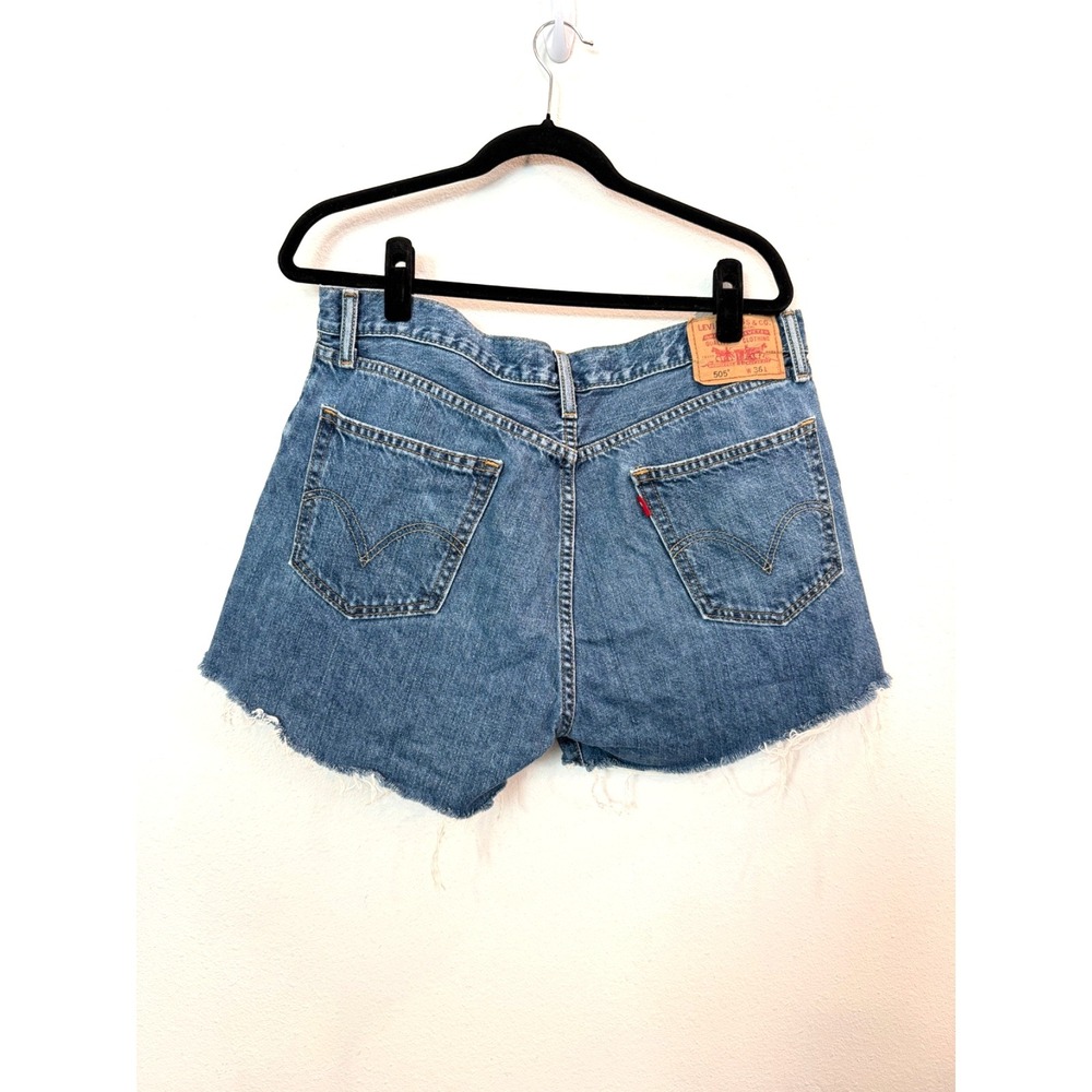 Levi's 505 Womens Size 36 Straight Fit Denim Cutoff Shorts High Rise Frayed Hem - Picture 7 of 10
